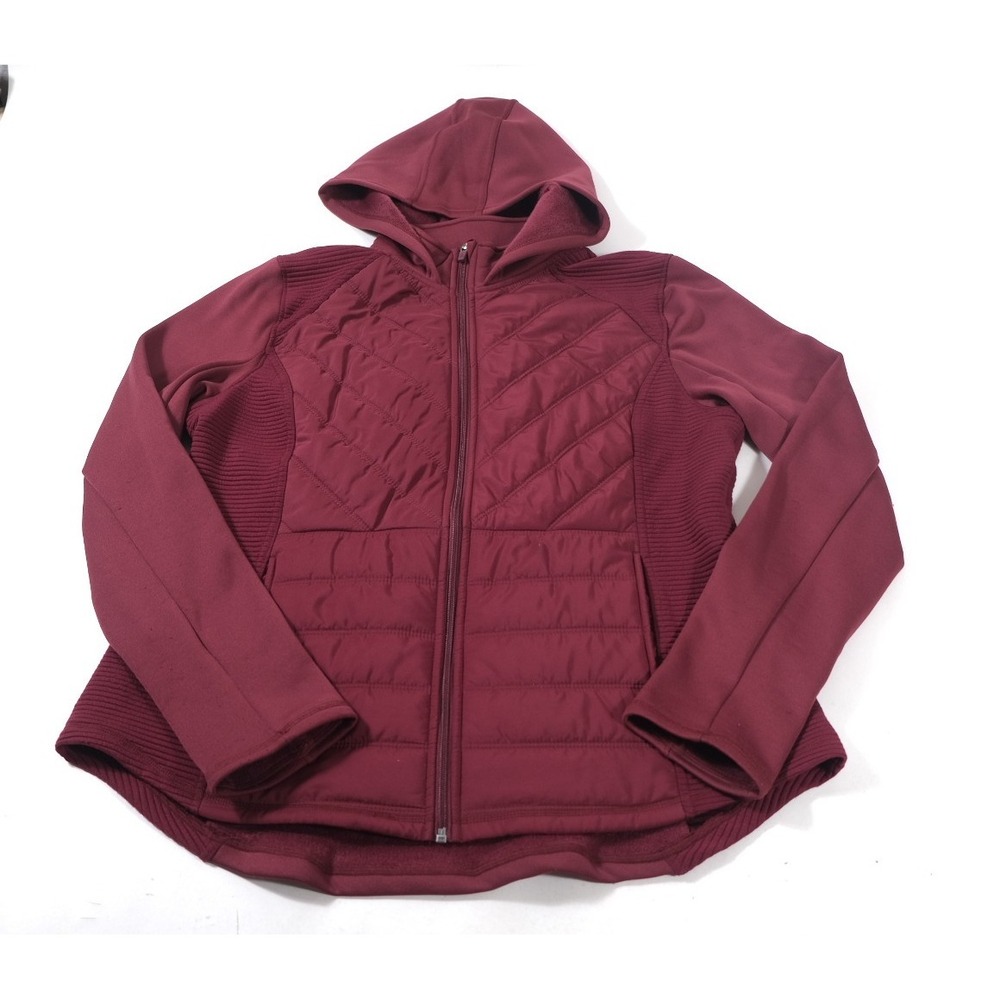 Tek Gear Jacket Women XL Burgundy Hooded Quilted Hybrid Full Zip Active Pockets